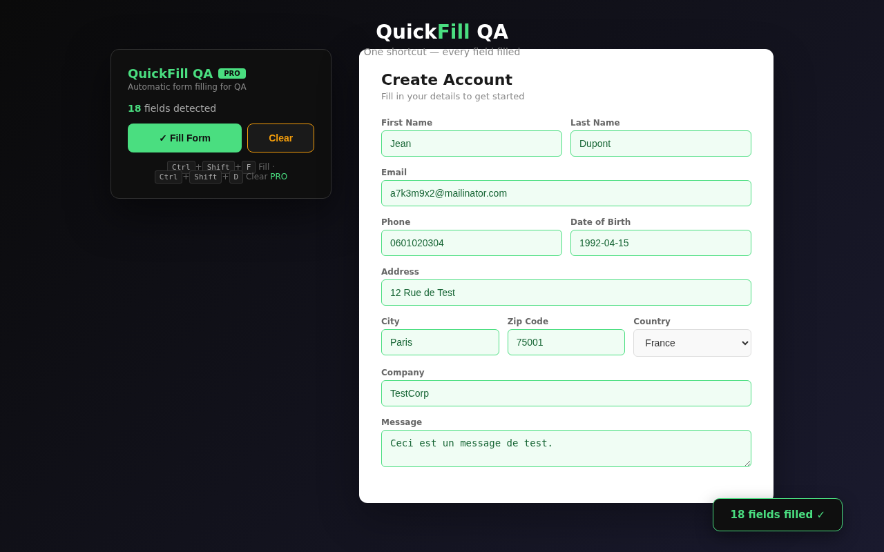 QuickFill QA filling a form